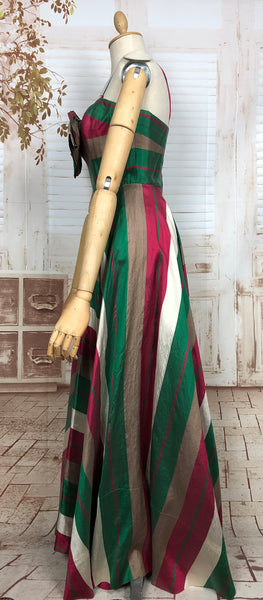 Exceptional Original 1940s Vintage Striped Evening Gown With Huge Bow From Dorothy Hart Estate
