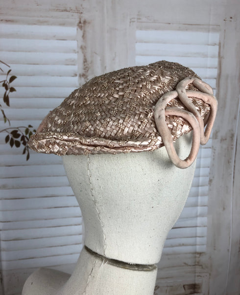 Pale Pink 1950s 50s Straw Half Hat