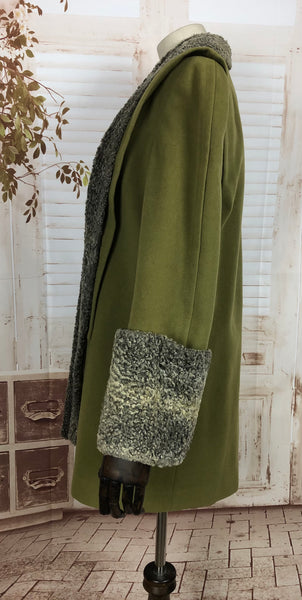 LAYAWAY PAYMENT 1 OF 2 - RESERVED FOR VICKY -Original Vintage 1940s 40s Chartreuse Green Swing Coat With Astrakhan Trim