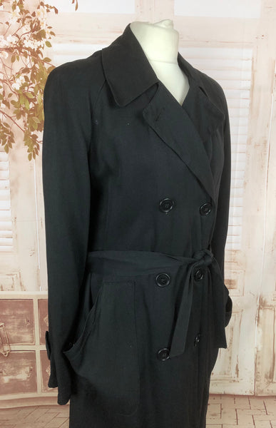 LAYAWAY PAYMENT 2 OF 2 - RESERVED FOR BETHEA - Fabulous 1940s 40s Vintage Black Belted Rain Mac Trench Coat