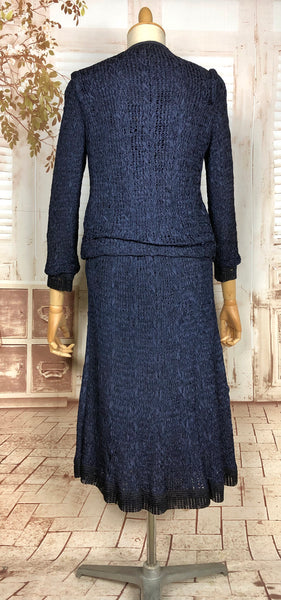 Amazing Rare Original 1940s Volup Vintage Navy Blue Ribbon Suit