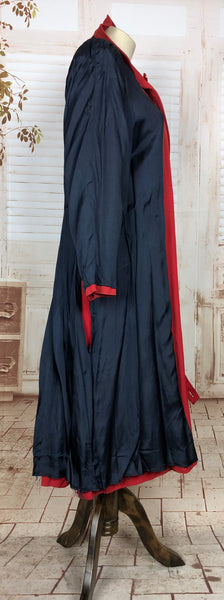 Stunning Original 1940s Volup Vintage Red Gabardine Belted Trench Coat