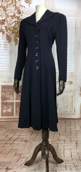 Amazing 1930s 30s Original Vintage Navy Wool Princess Coat With Puff Sleeves By Arnold Constable