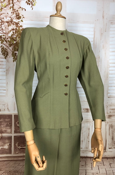 RESERVED FOR CHEY - PLEASE DO NOT PURCHASE - Stunning Original 1940s Vintage Spring Green Wool Skirt Suit Forstmann American
