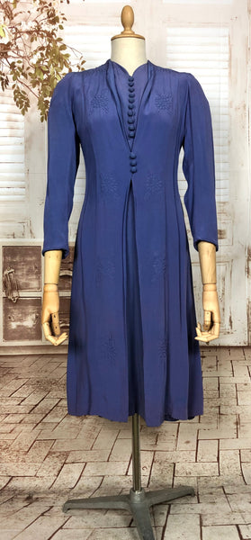 Super Rare Original 1930s Vintage Periwinkle Lilac Dress And Coat Set With Puff Sleeves