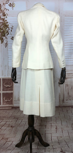 Incredible Late 1930s 30s / Early 1940s 40s Off White Double Breasted Wool Skirt Suit