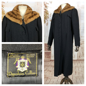 LAYAWAY PAYMENT 3 OF 3 - RESERVED FOR BETH - Stunning Original 1930s 30s Vintage Black Wool Crepe Puff Sleeve Coat With Mink Fur Collar By Oppenheimer Collins