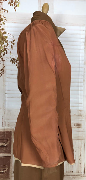 Exceptional Original 1940s Vintage Tan And Brown Colour Block Skirt Suit