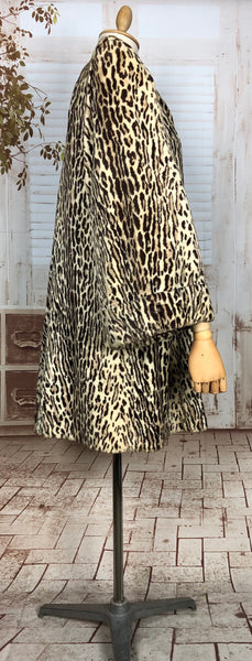 Incredible Original 1940s Volup Vintage Leopard Print Swing Coat With Huge Shoulders