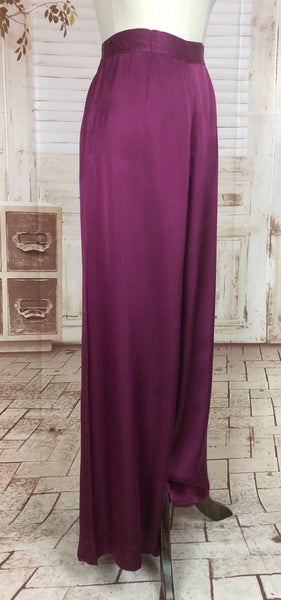 Original 1930s 30s Vintage Magenta Satin Cocktail Pyjama Trousers