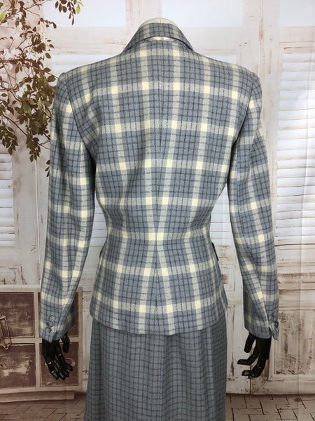 LAYAWAY PAYMENT 2 of 2 - RESERVED FOR LILI - Original 1940s 40s Vintage Periwinkle Blue And Cream Plaid Double Breasted Wool Skirt Suit By O’ Rossen