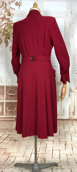 Rare Original 1940s Vintage Red Belt Back Fit And Flare Princess Coat