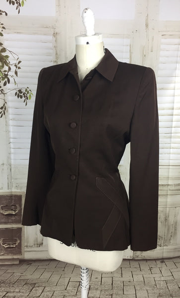 Original 1940s Brown Vintage Gabardine Forstmann Wool Jacket By Adele California