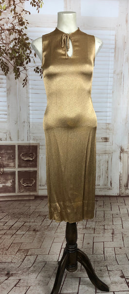 Original 1930s 30s Vintage Shiny Gold Lamé Bias Cut Cocktail Dress