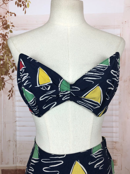 Rare Original 1950s 50s Vintage Novelty Print Sailboat Bikini