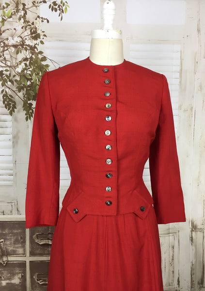 LAYAWAY PAYMENT 1 OF 2 - RESERVED FOR MARS - Original 1940s 40s Vintage Red Shot Silk Arrow Skirt Suit With Amazing Buttons