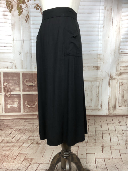 Fabulous 1940s 40s Original Vintage Black Gabardine Skirt With Pockets
