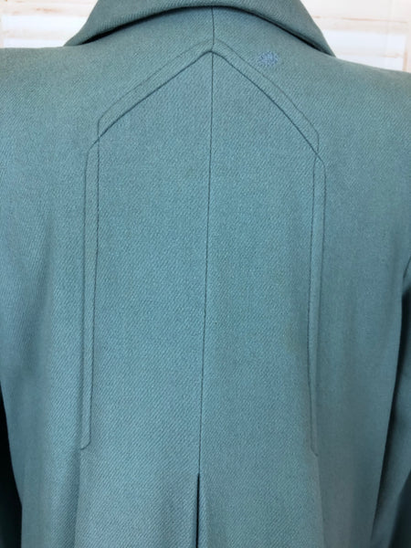 Incredible Duck Egg Blue 1940s 40s Vintage Coat With Trapunto Pockets And CC41 Label