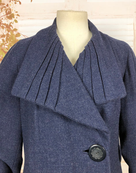 LAYAWAY PAYMENT 3 OF 3 - RESERVED FOR KHARONN - Super Rare Original Late 1920s 20s / Early 1930s 30s Vintage Navy Blue Asymmetric Coat With Amazing Fan Collar