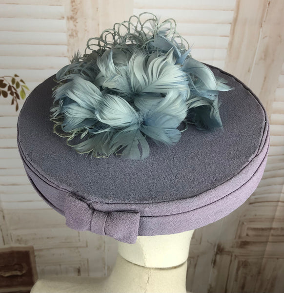 Amazing Rare 1940s 40s Vintage Lilac Platter Hat With Feathers By Dolly Varden Exhibited At The Imperial War Museum