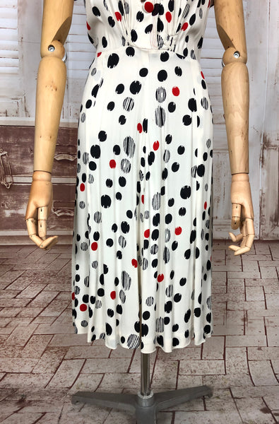 Fabulous Original 1940s Red Black And White Spotted Dress