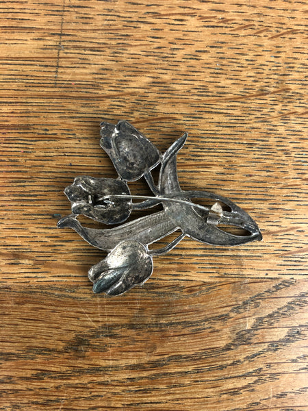 Art Nouveau Pewter Floral Tulip Brooch