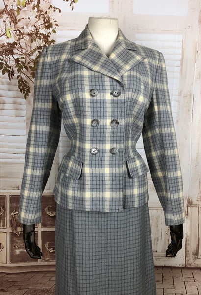 LAYAWAY PAYMENT 2 of 2 - RESERVED FOR LILI - Original 1940s 40s Vintage Periwinkle Blue And Cream Plaid Double Breasted Wool Skirt Suit By O’ Rossen