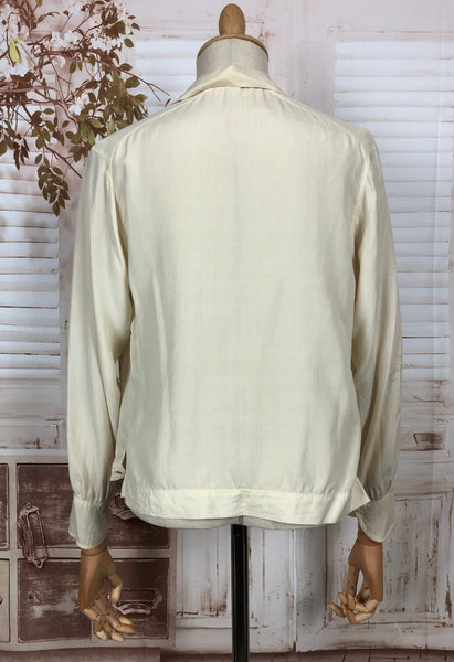 Beautiful Original 1920s 20s Cream Silk Shirt Blouse With Triangular Pockets