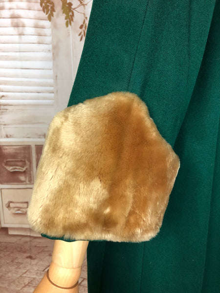 LAYAWAY PAYMENT 2 OF 2 - RESERVED FOR MARS - Amazing Original 1940s Vintage Forest Green Coat With Mouton Fur Collar And Cuffs By Betty Rose