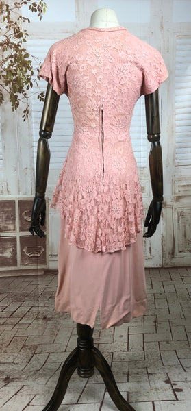 Original Vintage 1940s 40s Pink Crepe And Lace Dress By Adrian