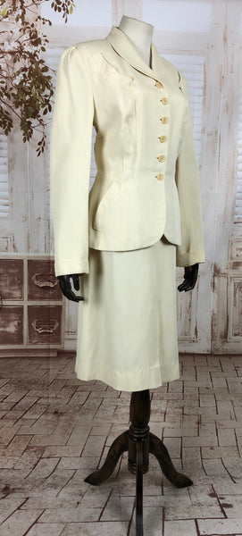 Original 1940s 40s Vintage Off White Cotton Summer Suit With Circular Accents