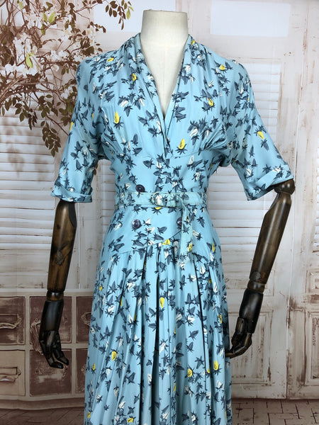 Amazing Original 1940s 40s Vintage Rayon Jersey Novelty Print Dress