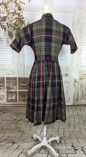 Original 1950s 50s Black And Red Cotton Plaid Day Dress By Toni Todd