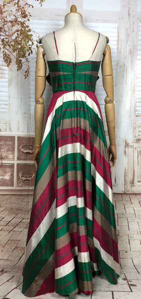 Exceptional Original 1940s Vintage Striped Evening Gown With Huge Bow From Dorothy Hart Estate