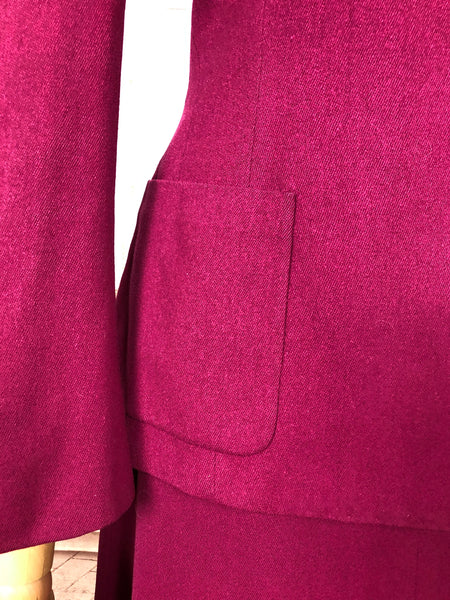 LAYAWAY PAYMENT 1 OF 2 - RESERVED FOR ANJA - Amazing Original 1940s Vintage Fuchsia Pink Collarless Skirt Suit