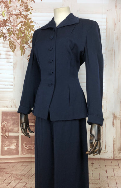 Beautiful Original 1940s 40s Vintage Navy Blue Suit By Vernon