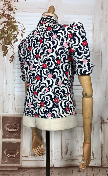 Fabulous Original 1930s 30s Vintage Printed Jacket With Puff Sleeves