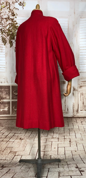 Stunning Original 1940s Vintage Lipstick Red Textured Swing Coat