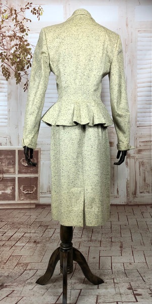 Iconic Original 1950s 50s Vintage Lilli Ann Cream And Black Wool Suit With Amazing Peplum