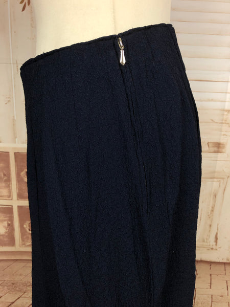 Original 1930s 30s Vintage Navy Blue Textured Crepe Skirt Suit