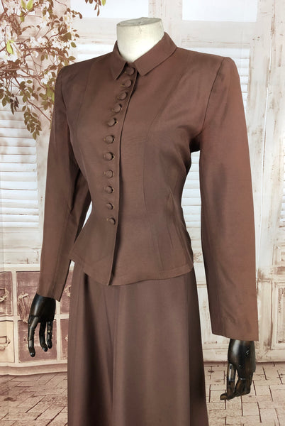 Original 1940s 40s Vintage Brown Celanese Rayon Suit by Handmacher