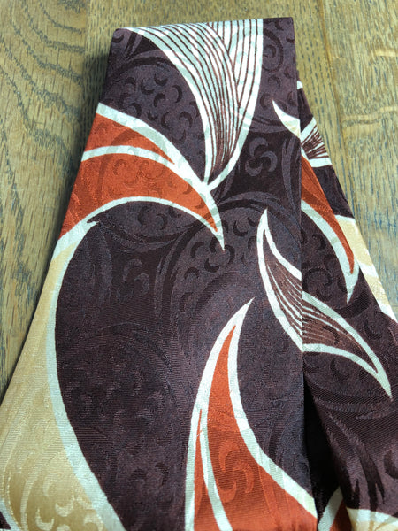 Fabulous Original 1940s Brown Rust And Cream Rayon Swing Tie