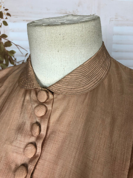 Rare Original 1930s 30s Vintage Raw Peach Silk Dress With All The Buttons