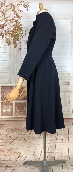 Unusual Original 1940s Vintage Navy Blue Princess Coat with Scarf Detail By Windsmoor