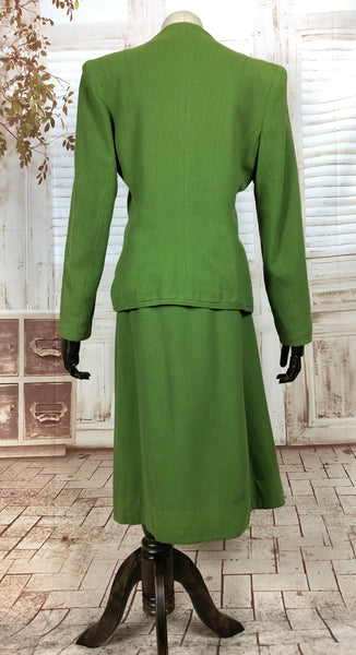 LAYAWAY PAYMENT 3 OF 3 - RESERVED FOR NIKA - Fabulous Original 1940s 40s Vintage Bright Lawn Green Wool Crepe Suit With Huge Buttons
