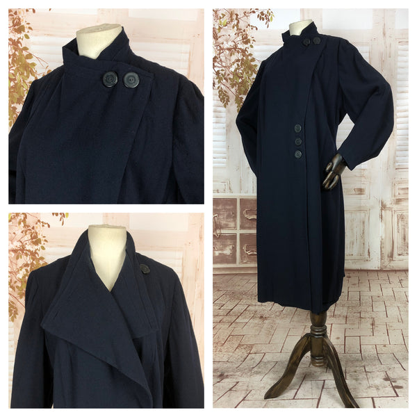 LAYAWAY PAYMENT 1 OF 2 - RESERVED FOR MICHELE - Amazing Original Vintage Early 1930s 30s Volup Navy Blue Asymmetrical Coat