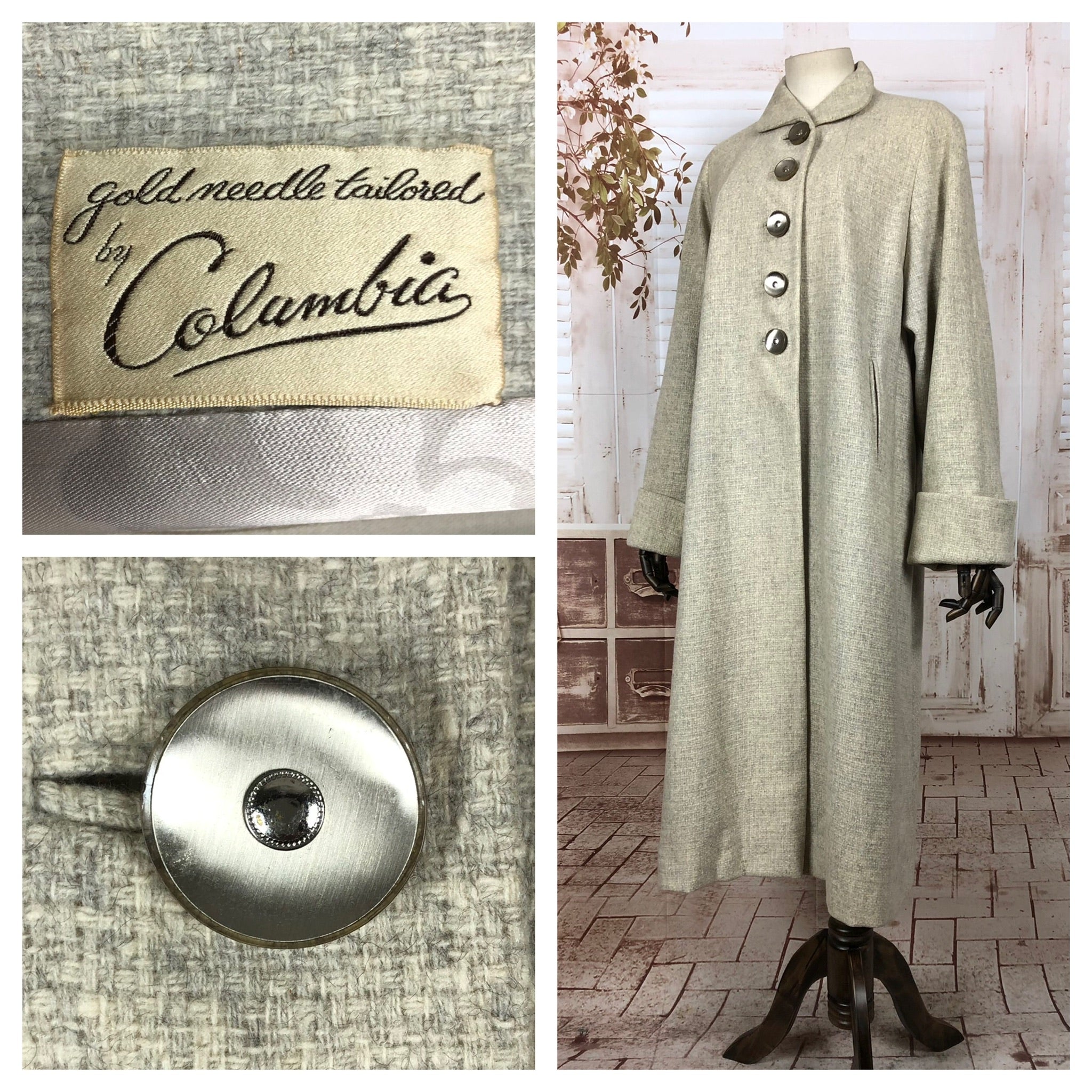 Stunning Original Early 1950s 50s Volup Soft Grey Swing Coat By Columbia