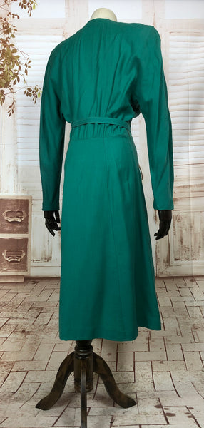 Incredibly Vibrant Original 1940s 40s Vintage Emerald Green Soutache Dress