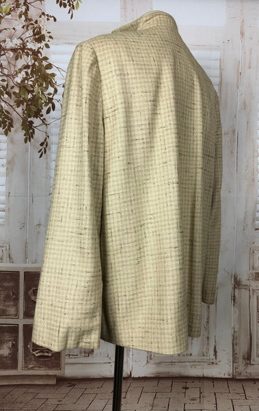 Stunning Late 1940s 40s Original Vintage Cream Check Car Coat With Geometric Pockets