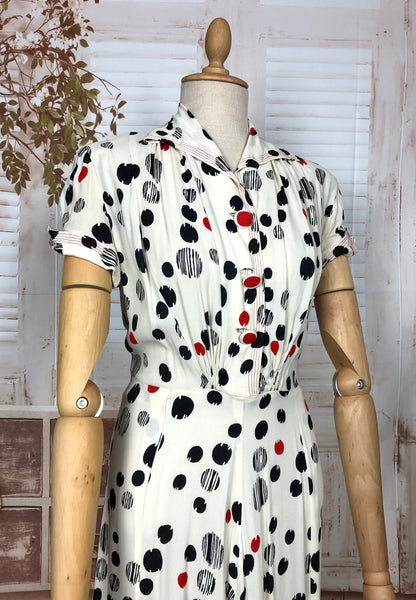 Fabulous Original 1940s Red Black And White Spotted Dress